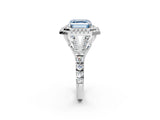 White gold Fancy Blue Asscher Cut Diamond Double Halo Ring with Split Shank and Prong Setting_29