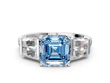 White gold Fancy Blue Asscher Cut Diamond Engagement Ring with Baguette Side Stones and Channel Set Band_17