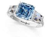 White gold Fancy Blue Asscher Cut Diamond Engagement Ring with Baguette Side Stones and Channel Set Band_18