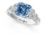 White gold Fancy Blue Asscher  Cut Diamond Engagement Ring with Bezel Set Round Side Stones and Prong Setting_41