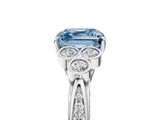 White gold Fancy Blue Asscher  Cut Diamond Engagement Ring with Bezel Set Round Side Stones and Prong Setting_46