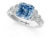 White gold Fancy Blue Asscher  Cut Diamond Engagement Ring with Bezel Set Round Side Stones and Prong Setting_54