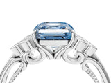 White gold Fancy Blue Asscher  Cut Diamond Engagement Ring with Bezel Set Round Side Stones and Prong Setting_57
