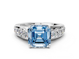 White gold Fancy Blue Asscher  Cut Diamond Engagement Ring with Pavé Band and Four-Prong Setting_3