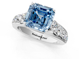 White gold Fancy Blue Asscher  Cut Diamond Engagement Ring with Pavé Band and Four-Prong Setting_4