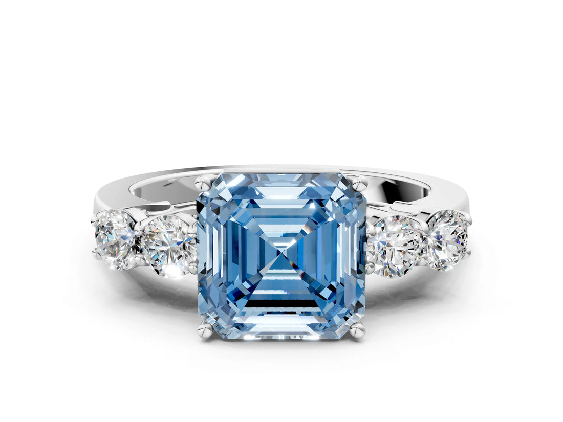 White gold Fancy Blue Asscher  Cut Diamond Five-Stone Prong Set White Gold Ring_29