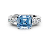 White gold Fancy Blue Asscher  Cut Diamond Five-Stone Prong Set White Gold Ring_29