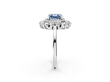 White gold Fancy Blue Asscher Cut Diamond Floral Double Halo Engagement Ring with Prong Setting_14