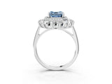 White gold Fancy Blue Asscher Cut Diamond Floral Double Halo Engagement Ring with Prong Setting_3