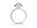 White gold Fancy Blue Asscher  Cut Diamond Floral Halo Engagement Ring with Pavé Band and Prong Setting_32