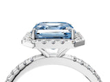 White gold Fancy Blue Asscher  Cut Diamond Floral Halo Engagement Ring with Pavé Band and Prong Setting_33