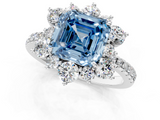 White gold Fancy Blue Asscher  Cut Diamond Floral Halo Pave Band with Prong Setting_1