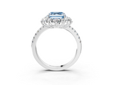 White gold Fancy Blue Asscher  Cut Diamond Floral Halo Pave Band with Prong Setting_3