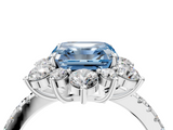 White gold Fancy Blue Asscher  Cut Diamond Floral Halo Pave Band with Prong Setting_4