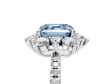 White gold Fancy Blue Asscher  Cut Diamond Floral Halo Pave Band with Prong Setting_5