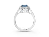 White gold Fancy Blue Asscher Cut Diamond Floral Halo Ring with Pavé Band and Prong Setting_10