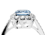 White gold Fancy Blue Asscher Cut Diamond Floral Halo Ring with Pavé Band and Prong Setting_11