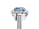 White gold Fancy Blue Asscher Cut Diamond Floral Halo Ring with Pavé Band and Prong Setting_12