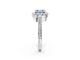 White gold Fancy Blue Asscher Cut Diamond Floral Halo Ring with Pavé Band and Prong Setting_9