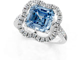 White gold Fancy Blue Asscher Cut Diamond Floral Halo Split Shank Prong Setting Ring_1
