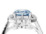 White gold Fancy Blue Asscher Cut Diamond Floral Halo Split Shank Prong Setting Ring_4