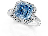 White gold Fancy Blue Asscher Cut Diamond Halo Engagement Ring with Pavé Band and Prong Setting_40