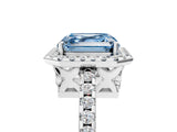 White gold Fancy Blue Asscher Cut Diamond Halo Engagement Ring with Pavé Band and Prong Setting_44
