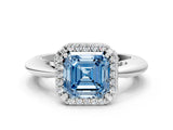 White gold Fancy Blue Asscher  Cut Diamond Halo Engagement Ring with Split Shank and Four-Prong Setting_46