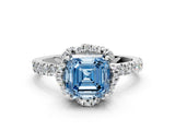 White gold Fancy Blue Asscher Cut Diamond Halo Pave Band with Four-Prong Setting_15