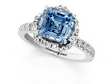 White gold Fancy Blue Asscher Cut Diamond Halo Pave Band with Four-Prong Setting_16