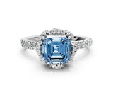 White gold Fancy Blue Asscher Cut Diamond Halo Pave Band with Four-Prong Setting_25