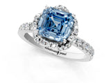 White gold Fancy Blue Asscher Cut Diamond Halo Pave Band with Four-Prong Setting_26