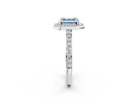 White gold Fancy Blue Asscher Cut Diamond Halo Ring with Bezel Frame and Pavé Band_2