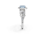 White gold Fancy Blue Asscher Cut Diamond Halo Ring with Milgrain Pavé Band and Four-Prong Setting_131