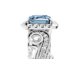 White gold Fancy Blue Asscher Cut Diamond Halo Ring with Milgrain Pavé Band and Four-Prong Setting_135