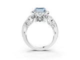 White gold Fancy Blue Asscher Cut Diamond Halo Ring with Milgrain Pavé Band and Four-Prong Setting_137