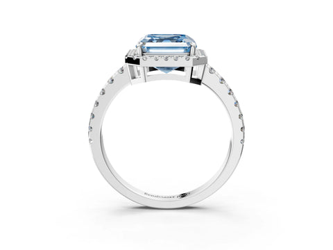 White gold Fancy Blue Asscher Cut Diamond Halo Ring with Pavé Band and Four-Prong Setting_15