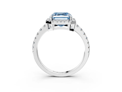 White gold Fancy Blue Asscher Cut Diamond Halo Ring with Pavé Band and Four-Prong Setting_3