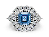 White gold Fancy Blue Asscher Cut Diamond Halo Ring with Pavé Band and Four-Prong Setting_47