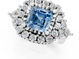 White gold Fancy Blue Asscher Cut Diamond Halo Ring with Pavé Band and Four-Prong Setting_48