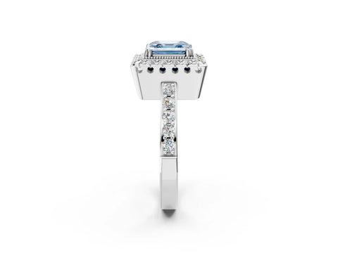 White gold Fancy Blue Asscher Cut Diamond Halo Ring with Pavé Band and Prong Setting_11