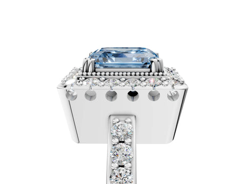 White gold Fancy Blue Asscher Cut Diamond Halo Ring with Pavé Band and Prong Setting_17