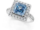 White gold Fancy Blue Asscher Cut Diamond Halo Ring with Pavé Band and Prong Setting_25