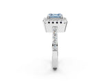 White gold Fancy Blue Asscher Cut Diamond Halo Ring with Pavé Band and Prong Setting_26