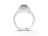 White gold Fancy Blue Asscher Cut Diamond Halo Ring with Pavé Band and Prong Setting_27