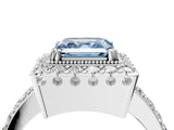 White gold Fancy Blue Asscher Cut Diamond Halo Ring with Pavé Band and Prong Setting_28