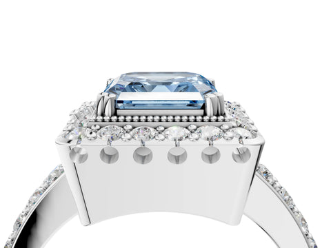White gold Fancy Blue Asscher Cut Diamond Halo Ring with Pavé Band and Prong Setting_28