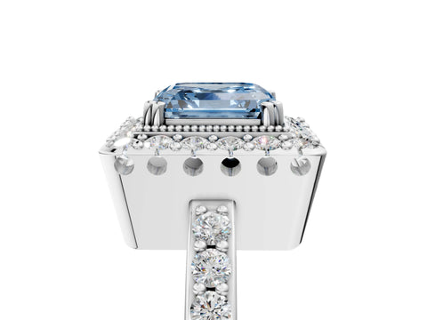 White gold Fancy Blue Asscher Cut Diamond Halo Ring with Pavé Band and Prong Setting_29