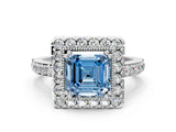 White gold Fancy Blue Asscher Cut Diamond Halo Ring with Pavé Band and Prong Setting_36
