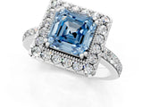 White gold Fancy Blue Asscher Cut Diamond Halo Ring with Pavé Band and Prong Setting_37